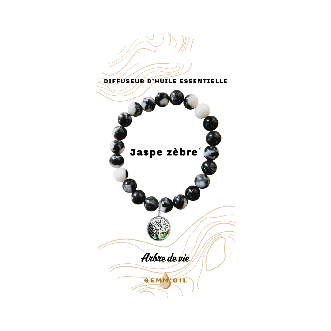 Bracelet diffuseur d'huile essentielle - Jaspe Zèbre*