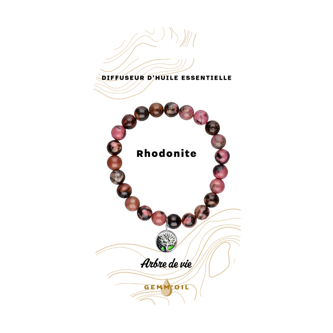 Bracelet diffuseur d'huile essentielle - Rhodonite